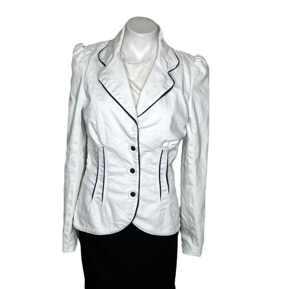 LOUIS VERDAD Empire Jacket White Blue Piping Fitted Womens Size Medium - Picture 1 of 9